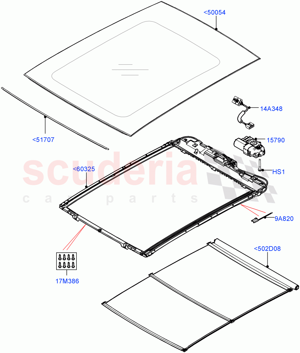 Sliding Roof Mechanism And Controls(Sunroof Frame)(With Roof Conversion-Panorama Roof) of Land Rover Land Rover Range Rover Velar (2017+) [5.0 OHC SGDI SC V8 Petrol]
