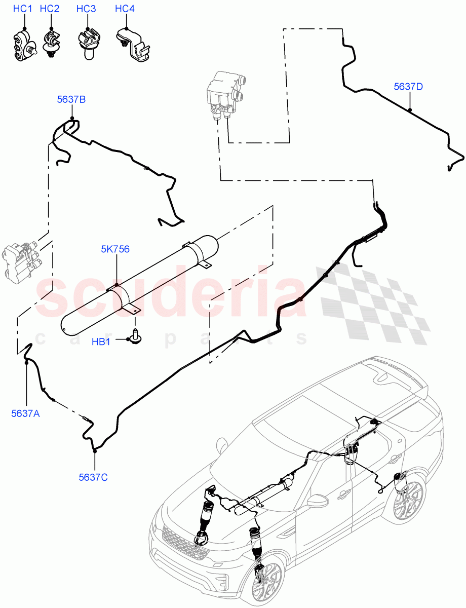 Air Suspension Compressor And Lines(Air Suspension Lines, Solihull Plant Build)(With Four Corner Air Suspension)((V)FROMHA000001) of Land Rover Land Rover Discovery 5 (2017+) [3.0 I6 Turbo Diesel AJ20D6]