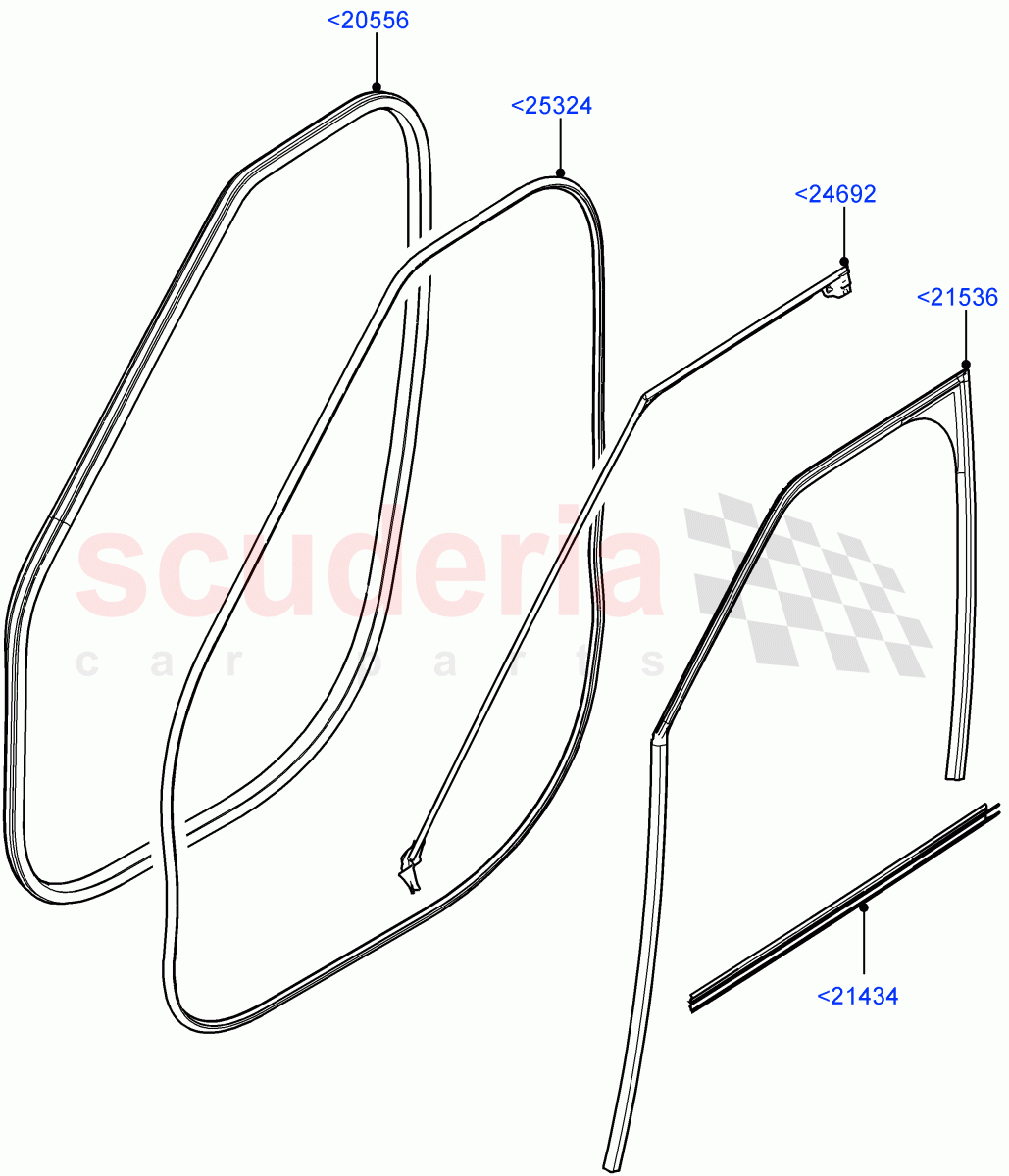 Front Doors, Hinges & Weatherstrips(Nitra Plant Build, Weatherstrips And Seals)((V)FROMK2000001) of Land Rover Land Rover Discovery 5 (2017+) [3.0 Diesel 24V DOHC TC]