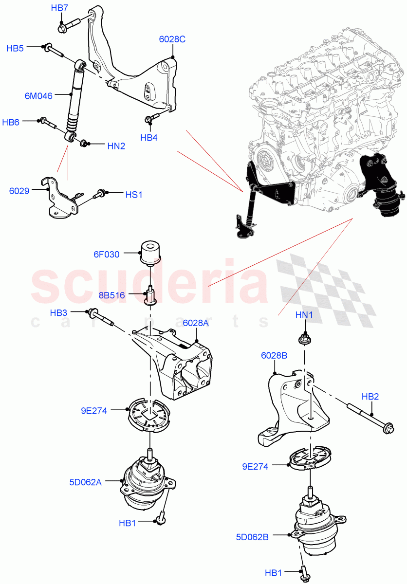Engine Mounting (3.0L AJ20P6 Petrol High, 3.0L AJ20P6 Petrol PHEV) of Land Rover Land Rover Range Rover (2022+) [3.0 I6 Turbo Petrol AJ20P6]
