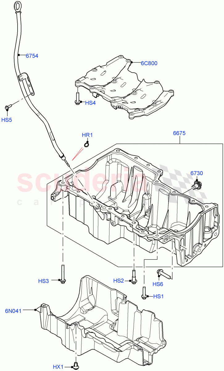 Oil Pan/Oil Level Indicator (2.0L AJ20P4 Petrol E100 PTA, Itatiaia (Brazil)) ((V) FROMLT000001) of Land Rover Land Rover Discovery Sport (2015+) [2.0 Turbo Petrol AJ200P]