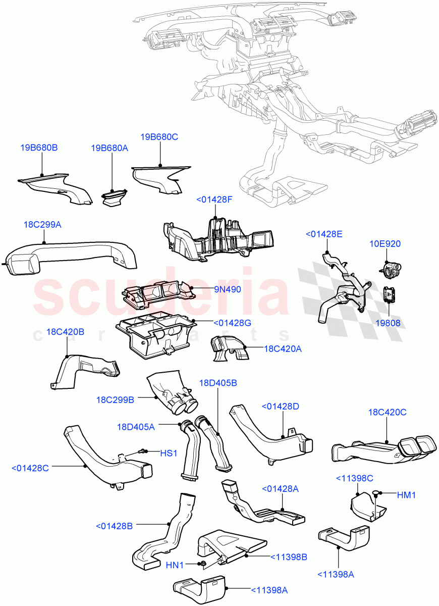 Air Vents, Louvres And Ducts(Internal Components)(RHD,Halewood (UK),Head Up Display)((V)FROMGH000001) of Land Rover Land Rover Range Rover Evoque (2012-2018) [2.0 Turbo Petrol GTDI]