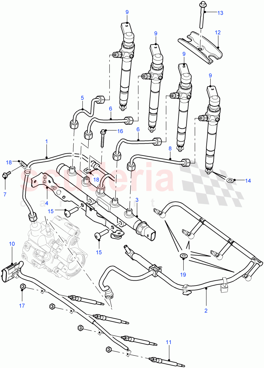 Fuel Injectors And Pipes (2.2L 16V TC I4 DSL 122PS PUMA) ((V) FROMCA000001) of Land Rover Land Rover Defender (2007-2016)