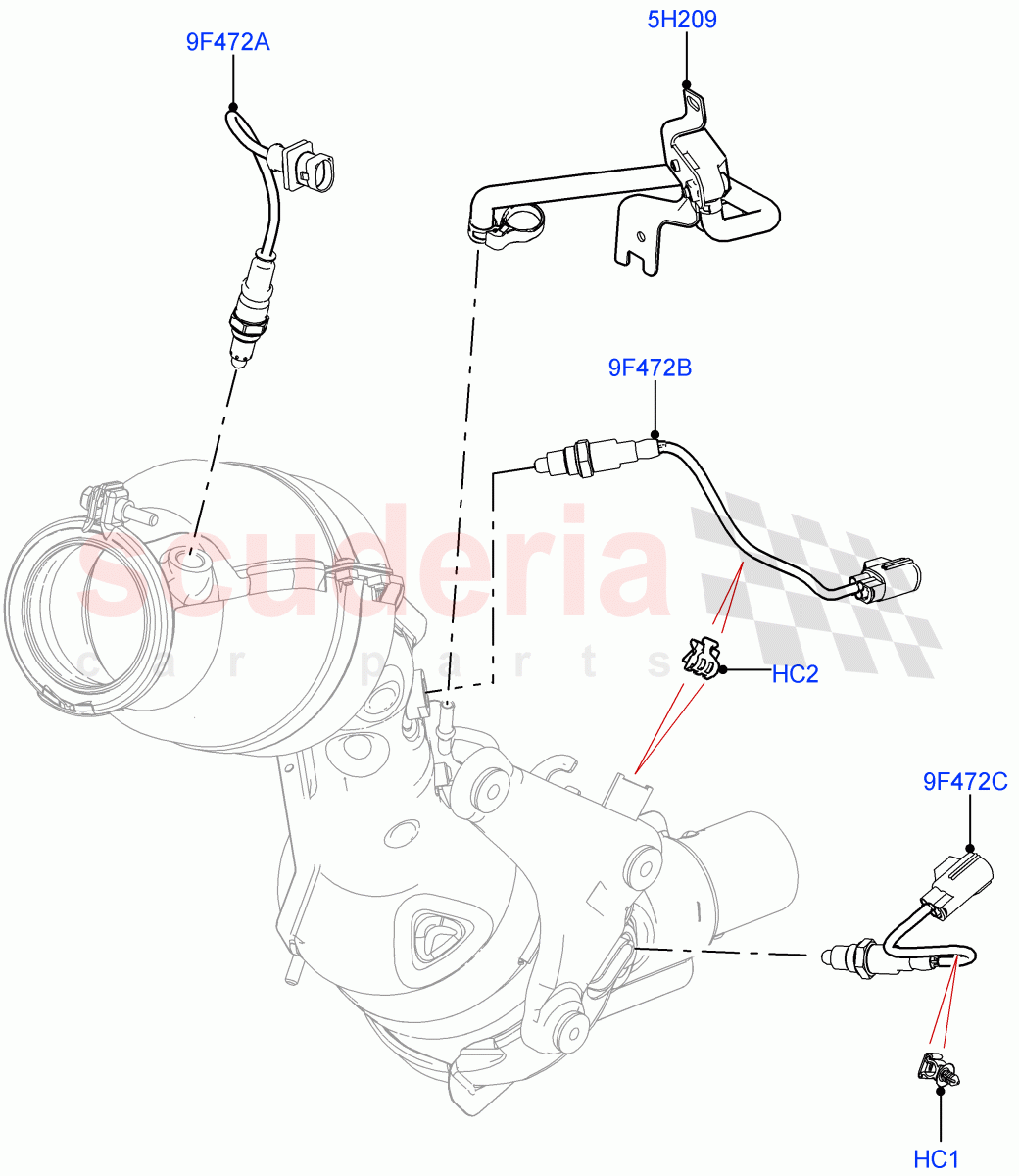Exhaust Sensors And Modules (Solihull Plant Build) (2.0L AJ200P Hi PHEV, Beijing 6 Petrol Emission, 2.0L I4 High DOHC AJ200 Petrol, EU6C Emission, China N6B (Petrol) - Compliance, EU6D - Final (Petrol) Emission) ((V) FROMJA000001) of Land Rover Land Rover Range Rover Sport (2014+) [2.0 Turbo Petrol AJ200P]