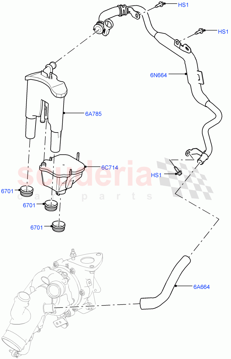 Emission Control - Crankcase (Engine Ventilation, Solihull Plant Build) (3.0 V6 D Gen2 Twin Turbo) ((V) FROMFA000001) of Land Rover Land Rover Range Rover Velar (2017+) [3.0 Diesel 24V DOHC TC]
