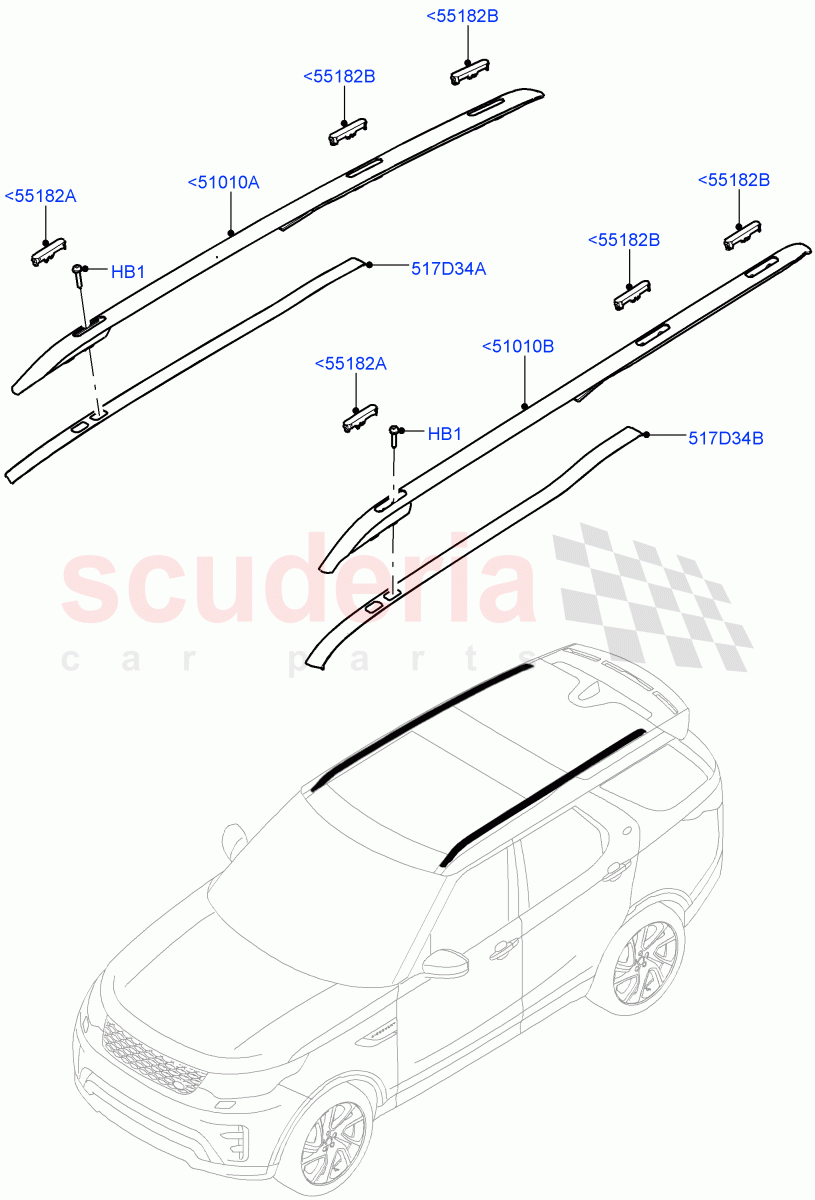 Roof Rack Systems(Solihull Plant Build)(Roof Rack - Silver Painted Rails,Roof Rack - Black)((V)FROMHA000001) of Land Rover Land Rover Discovery 5 (2017+) [2.0 Turbo Diesel]