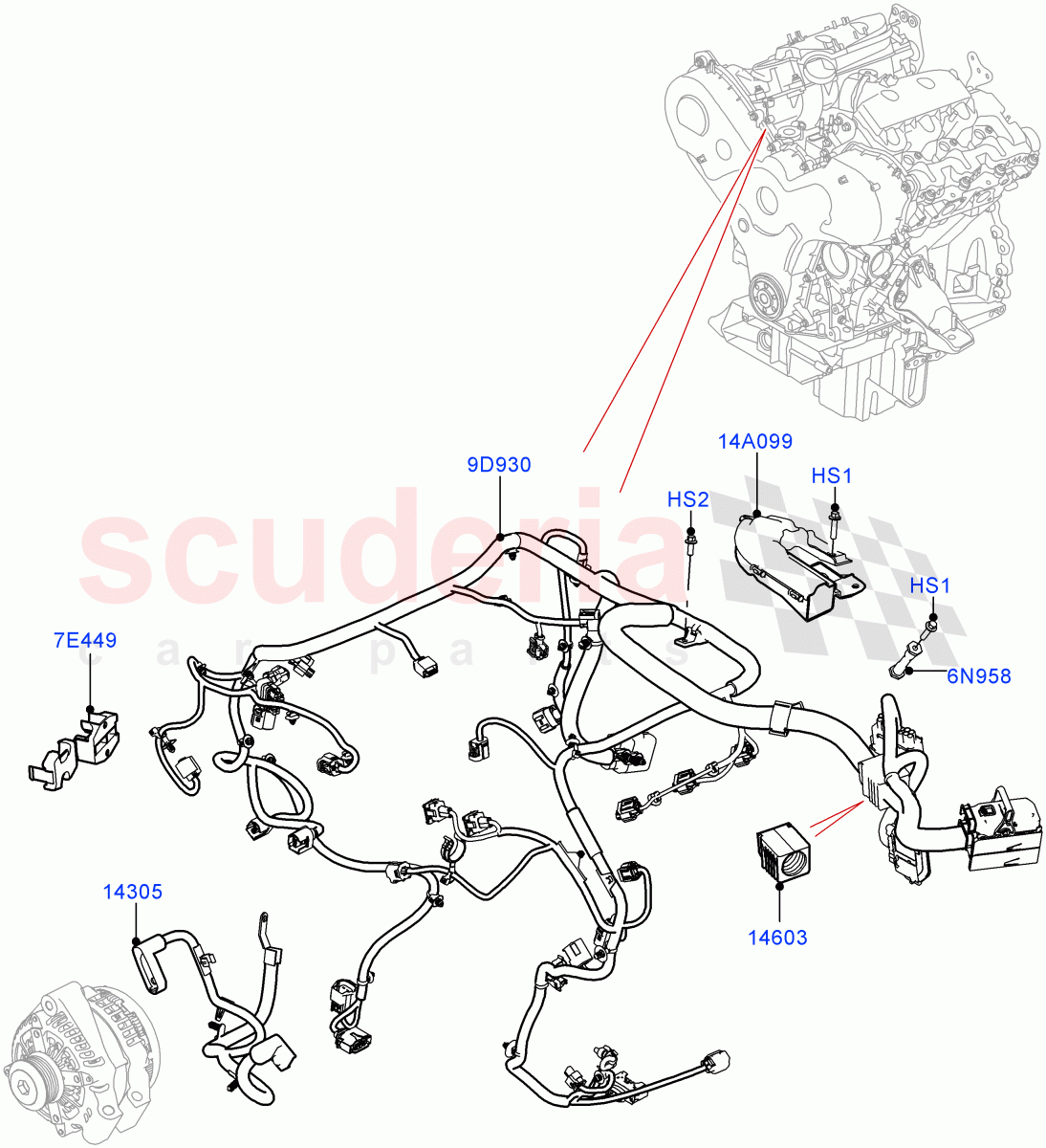 Engine Harness(Solihull Plant Build)(3.0 V6 Diesel)((V)FROMHA000001) of Land Rover Land Rover Discovery 5 (2017+) [3.0 Diesel 24V DOHC TC]