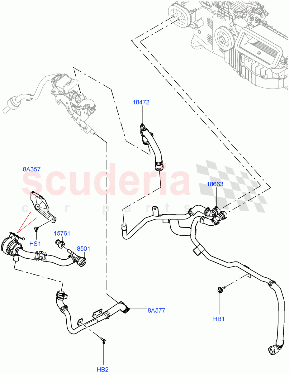 Heater Hoses(Front)(3.0L AJ20D6 Diesel High,With Fuel Fired Heater,With Air Conditioning - Front/Rear,With Front Comfort Air Con (IHKA))((V)FROMLA000001) of Land Rover Land Rover Range Rover (2012-2021) [4.4 DOHC Diesel V8 DITC]