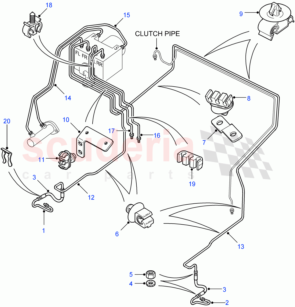 Front Brake Pipes(RHD,4 Wheel Anti-Lock Braking System)((V)FROM7A000001,(V)TOAA999999) of Land Rover Land Rover Defender (2007-2016)