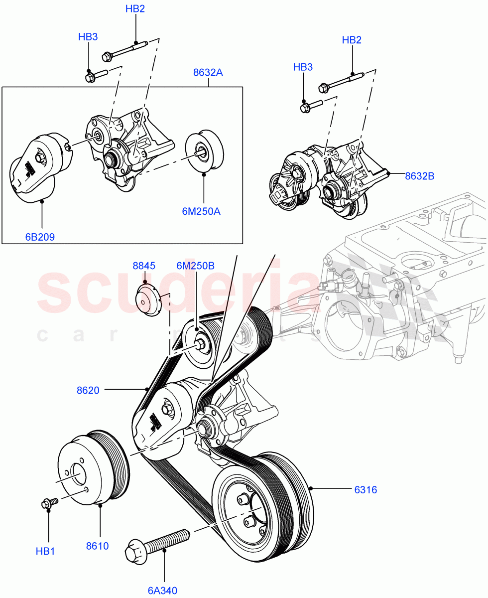 Pulleys And Drive Belts (Secondary Drive) (5.0L OHC SGDI SC V8 Petrol - AJ133, 5.0 Petrol AJ133 DOHC CDA, 5.0L P AJ133 DOHC CDA S/C Enhanced) ((V) FROMAA000001) of Land Rover Land Rover Range Rover (2010-2012) [5.0 OHC SGDI SC V8 Petrol]