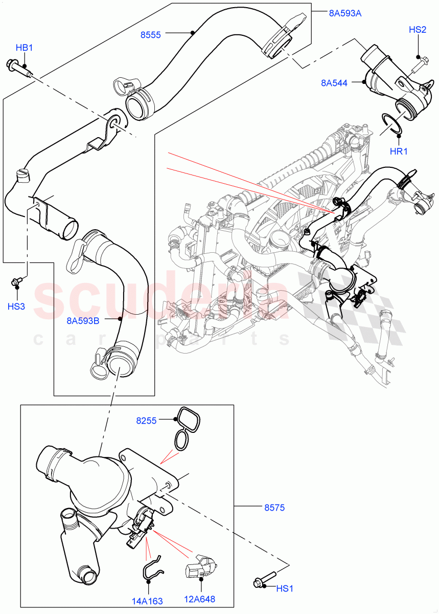 Thermostat/Housing & Related Parts (Solihull Plant Build) (2.0L I4 DSL MID DOHC AJ200, 2.0L I4 DSL HIGH DOHC AJ200) ((V) FROMHA000001) of Land Rover Land Rover Discovery 5 (2017+) [2.0 Turbo Diesel]
