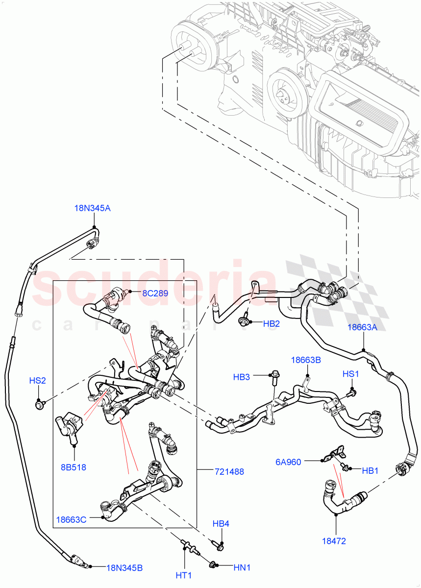 Heater Hoses(Front)(2.0L I4 High DOHC AJ200 Petrol,With Ptc Heater,Premium Air Conditioning-Front/Rear,With Fresh Air Heater,With Front Comfort Air Con (IHKA))((V)FROMJA000001,(V)TOJA999999) of Land Rover Land Rover Range Rover Sport (2014+) [2.0 Turbo Diesel]