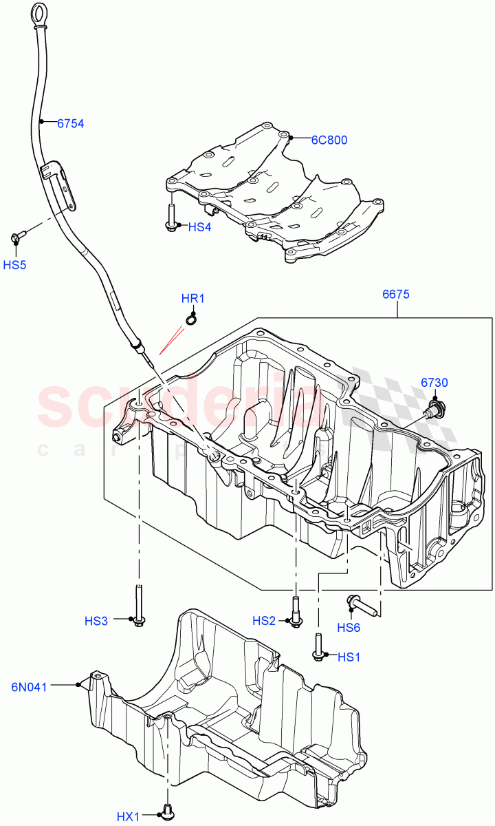 Oil Pan/Oil Level Indicator (2.0L AJ20P4 Petrol High PTA, Halewood (UK), 2.0L AJ20P4 Petrol E100 PTA, 2.0L AJ20P4 Petrol Mid PTA) of Land Rover Land Rover Range Rover Evoque (2019+) [2.0 Turbo Petrol AJ200P]