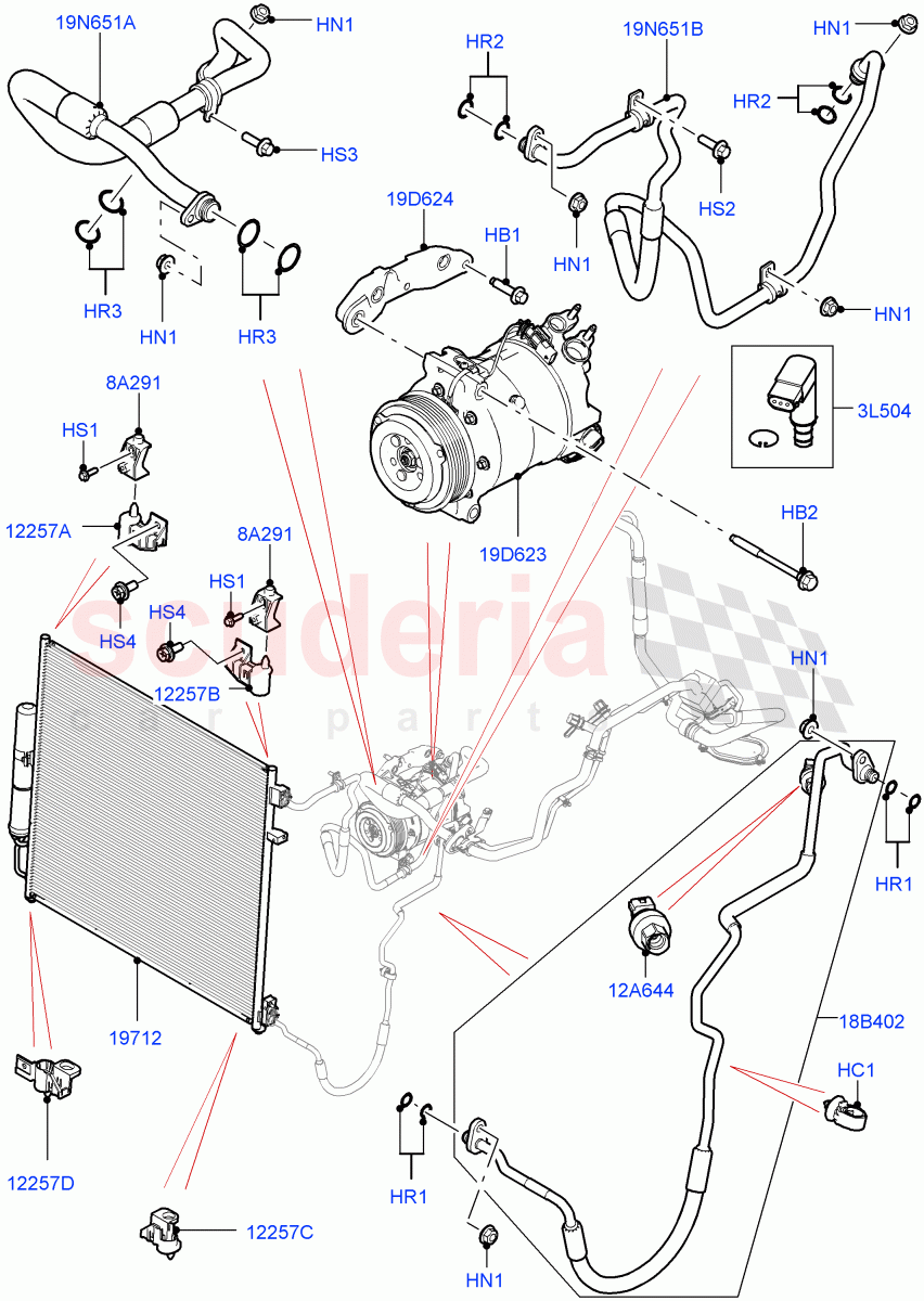 Air Conditioning Condensr/Compressr(Front)(3.0 V6 D Gen2 Mono Turbo,8 Speed Auto Trans ZF 8HP70 4WD,3.0 V6 D Gen2 Twin Turbo,3.0 V6 D Low MT ROW,8 Speed Auto Trans ZF 8HP45,8 Speed Auto Trans ZF 8HP76)((V)FROMFA000001) of Land Rover Land Rover Range Rover (2012-2021) [5.0 OHC SGDI SC V8 Petrol]