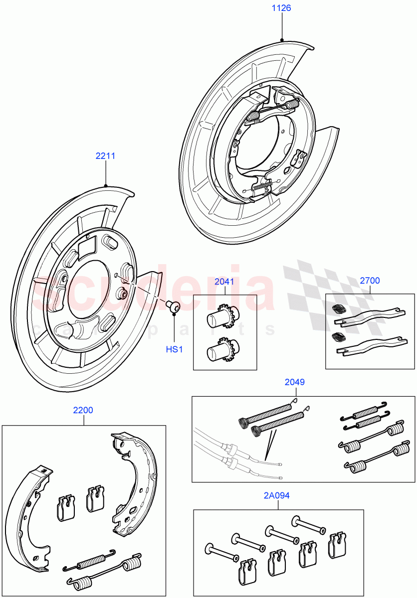 Parking Brake (Brake Shoes) ((V) FROMAA000001, (V) TOBA583709) of Land Rover Land Rover Discovery 4 (2010-2016) [3.0 DOHC GDI SC V6 Petrol]