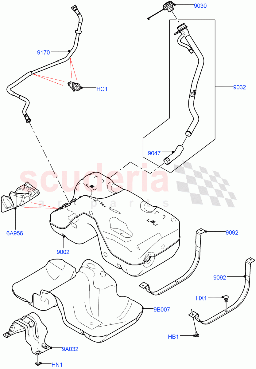 Fuel Tank & Related Parts(2.0L I4 High DOHC AJ200 Petrol,2.0L I4 Mid DOHC AJ200 Petrol)((V)FROMJH000001) of Land Rover Land Rover Range Rover Evoque (2012-2018) [2.0 Turbo Petrol AJ200P]