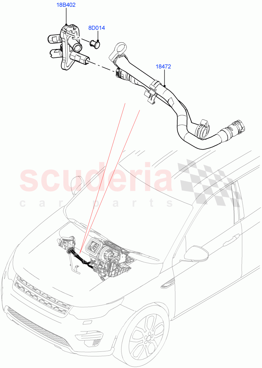 Auxiliary Heater Hoses(Halewood (UK),Fuel Heater W/Pk Heat With Remote,Fuel Fired Heater With Park Heat,With Fuel Fired Heater)((V)FROMMH000001) of Land Rover Land Rover Discovery Sport (2015+) [1.5 I3 Turbo Petrol AJ20P3]