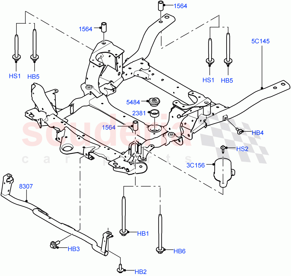 Front Cross Member & Stabilizer Bar(Crossmember)(2.0L I4 DSL HIGH DOHC AJ200,2.0L I4 DSL MID DOHC AJ200,2.0L I4 High DOHC AJ200 Petrol,2.0L AJ200P Hi PHEV)((V)FROMHA000001) of Land Rover Land Rover Range Rover Sport (2014+) [3.0 DOHC GDI SC V6 Petrol]