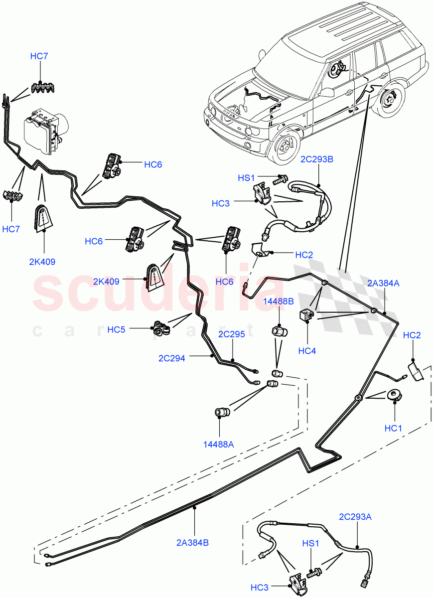 Rear Brake Pipes (RHD) ((V) FROMAA000001) of Land Rover Land Rover Range Rover (2010-2012) [5.0 OHC SGDI NA V8 Petrol]
