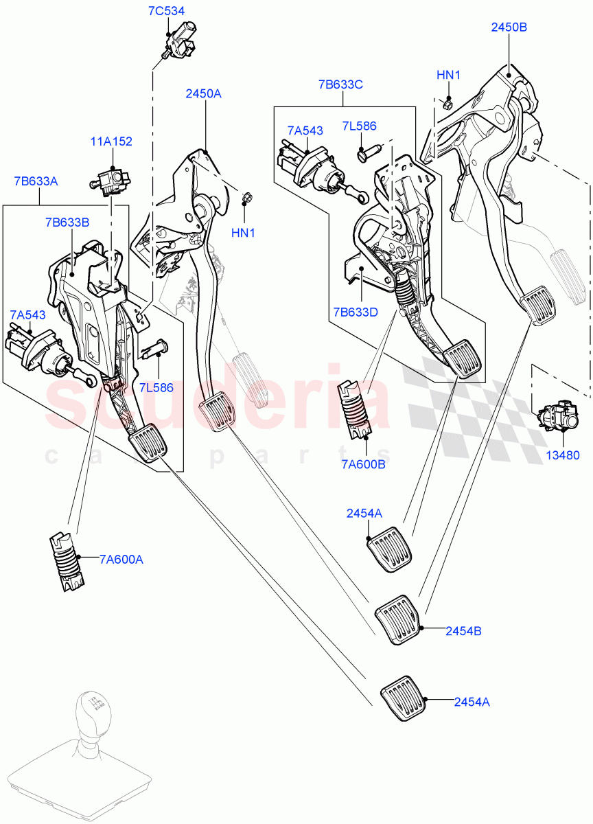 Brake And Clutch Controls(6 Speed Manual Trans BG6,Halewood (UK),Standard Foot Pedal Pad Design,6 Speed Manual Trans-JLR M66 2WD,6 Speed Manual Trans M66 - AWD)((V)TOLH999999) of Land Rover Land Rover Discovery Sport (2015+) [1.5 I3 Turbo Petrol AJ20P3]