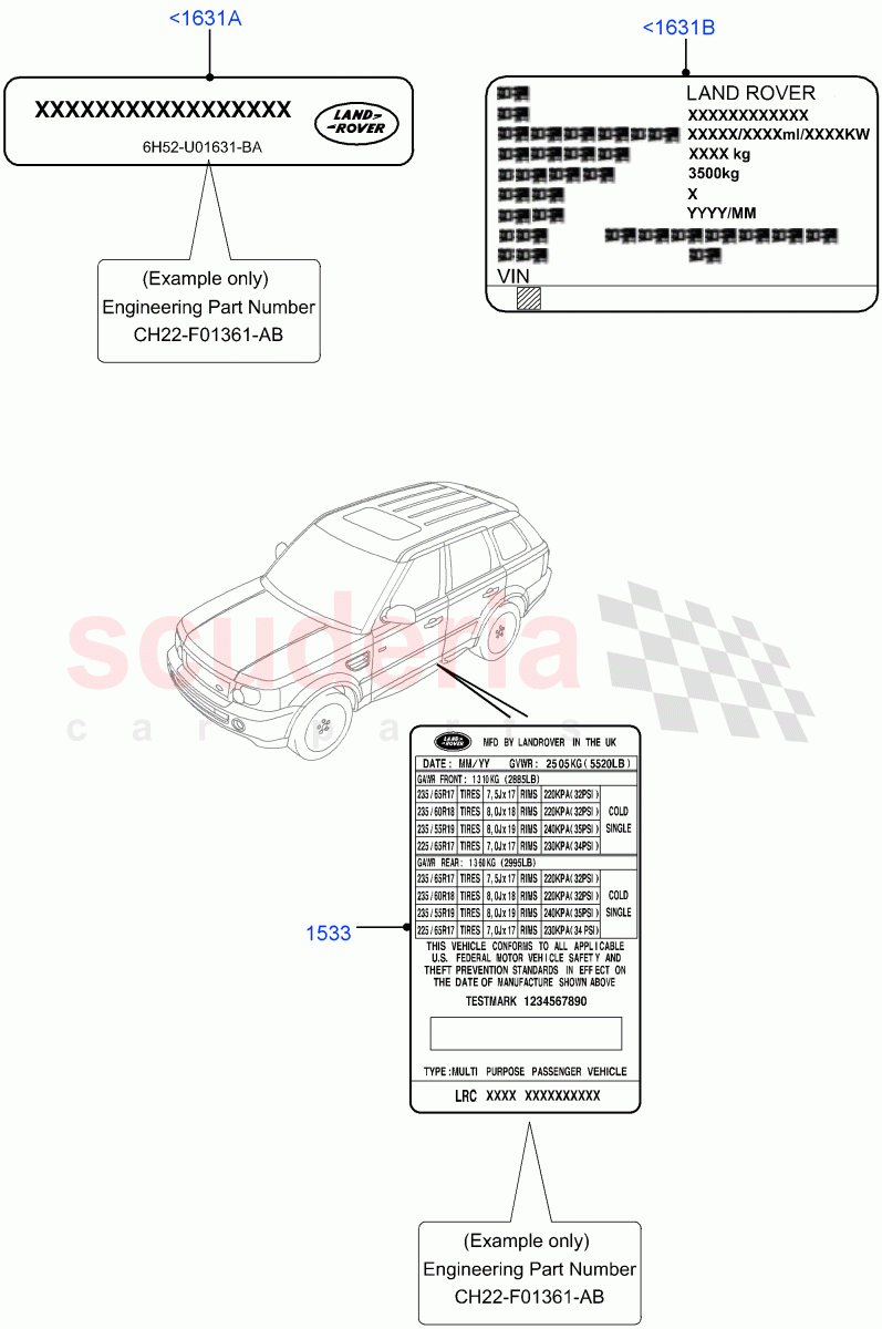 Labels(VIN Labels)(Requires VIN To Order)((V)FROMAA000001,(V)TOCA999999) of Land Rover Land Rover Range Rover Sport (2010-2013) [3.6 V8 32V DOHC EFI Diesel]