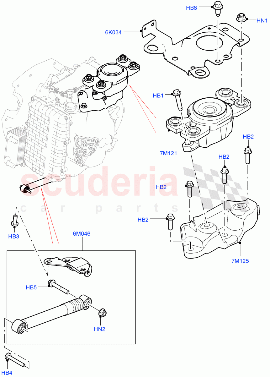 Transmission Mounting(2.0L I4 High DOHC AJ200 Petrol,Halewood (UK),2.0L I4 Mid DOHC AJ200 Petrol,2.0L I4 Mid AJ200 Petrol E100)((V)FROMJH000001) of Land Rover Land Rover Discovery Sport (2015+) [1.5 I3 Turbo Petrol AJ20P3]