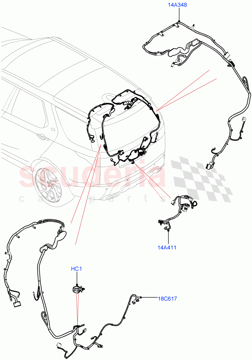 Electrical Wiring - Body And Rear(Solihull Plant Build, Tailgate)((V)FROMHA000001) of Land Rover Land Rover Discovery 5 (2017+) [3.0 DOHC GDI SC V6 Petrol]