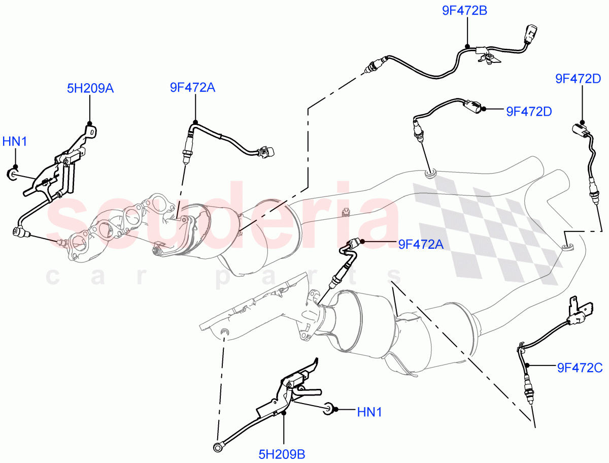 Exhaust Sensors And Modules(Nitra Plant Build)(5.0 Petrol AJ133 DOHC CDA,Beijing 6 Petrol Emission,EU6D - Final (Petrol) Emission)((V)FROMM2000001) of Land Rover Land Rover Defender (2020+) [5.0 OHC SGDI SC V8 Petrol]