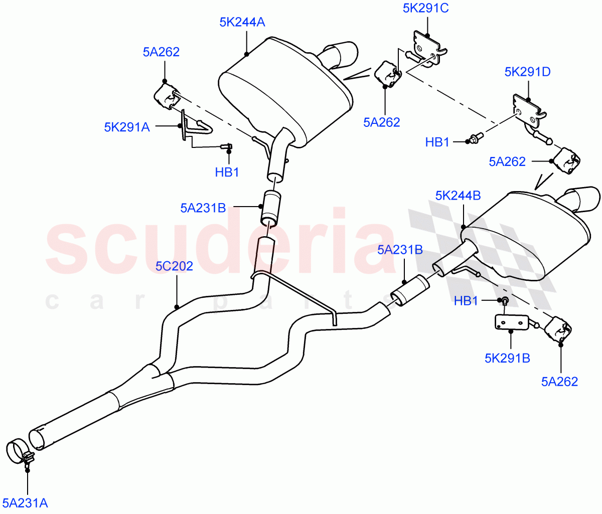 Rear Exhaust System (3.0 V6 Diesel Electric Hybrid Eng, 3.0L 24V DOHC V6 TC Diesel, 3.0L 24V V6 Turbo Diesel Std Flow) ((V) TOHA999999) of Land Rover Land Rover Range Rover Sport (2014+) [3.0 Diesel 24V DOHC TC]