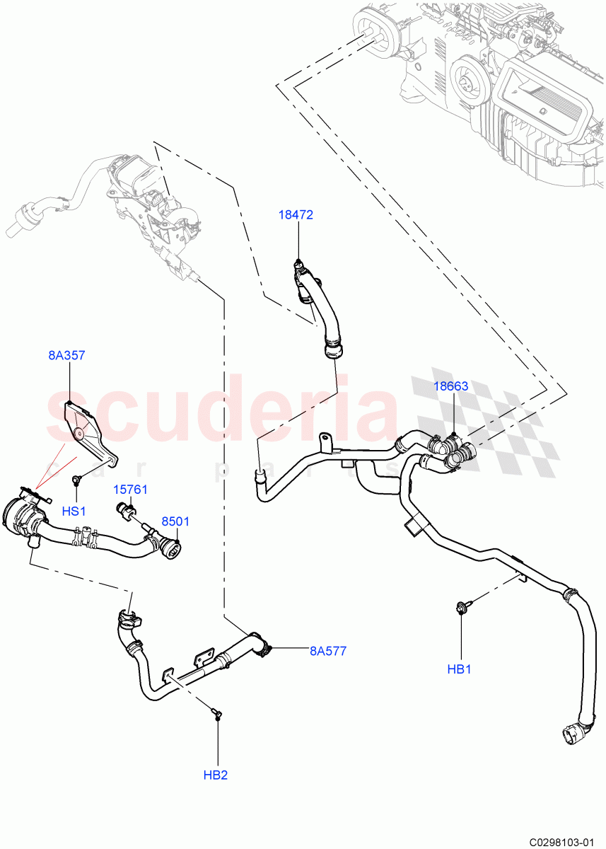 Heater Hoses(Front)(3.0L AJ20D6 Diesel High,With Fuel Fired Heater,With Front Comfort Air Con (IHKA),With Air Conditioning - Front/Rear)((V)FROMLA000001) of Land Rover Land Rover Range Rover Sport (2014+) [2.0 Turbo Petrol AJ200P]