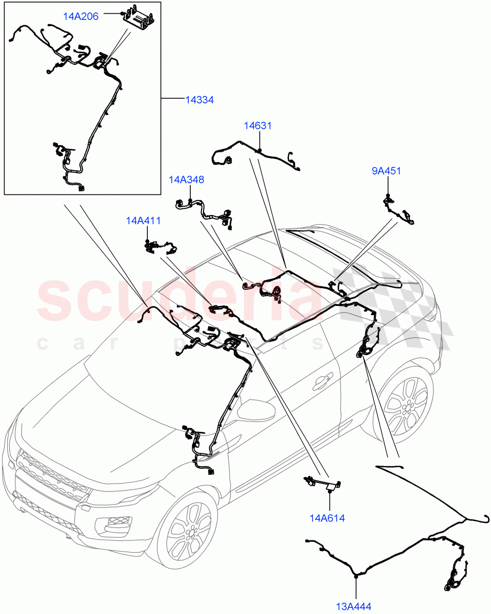 Electrical Wiring - Body And Rear (Roof) (2 Door Convertible, Halewood (UK)) ((V) FROMGH000001) of Land Rover Land Rover Range Rover Evoque (2012-2018) [2.0 Turbo Diesel]