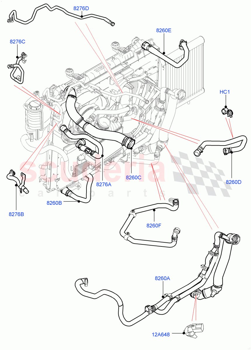 Cooling System Pipes And Hoses (Nitra Plant Build) (2.0L I4 DSL HIGH DOHC AJ200, With Standard Engine Cooling System) ((V) FROMK2000001) of Land Rover Land Rover Discovery 5 (2017+) [2.0 Turbo Diesel]