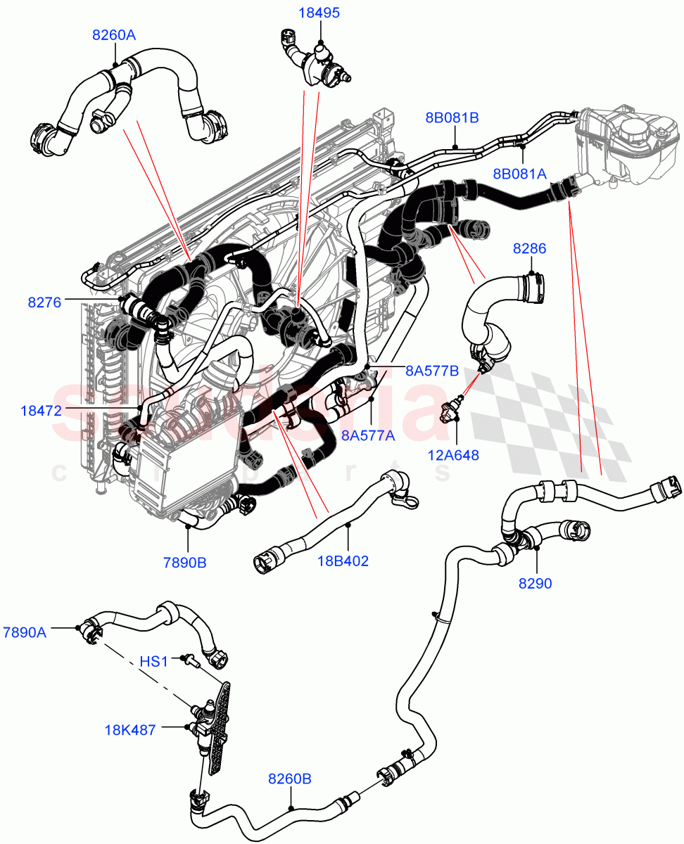 Cooling System Pipes And Hoses(2.0L I4 Mid DOHC AJ200 Petrol,Active Tranmission Warming)((V)FROMJH000001) of Land Rover Land Rover Range Rover Evoque (2012-2018) [2.0 Turbo Petrol AJ200P]