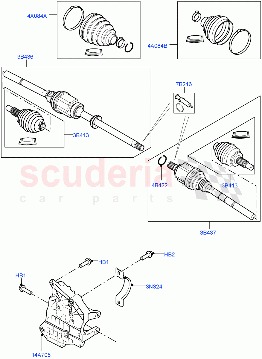 Drive Shaft - Front Axle Drive(6 Speed Manual Trans BG6,Halewood (UK),9 Speed Auto Trans 9HP50) of Land Rover Land Rover Range Rover Evoque (2019+) [2.0 Turbo Diesel AJ21D4]