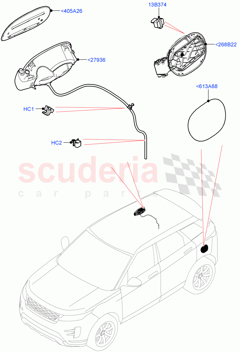 Fuel Tank Filler Door And Controls(Itatiaia (Brazil),Electric Engine Battery-PHEV) of Land Rover Land Rover Range Rover Evoque (2019+) [2.0 Turbo Diesel]