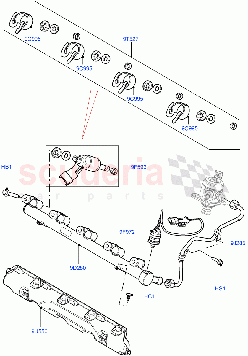 Fuel Injectors And Pipes (2.0L 16V TIVCT T/C 240PS Petrol, Changsu (China)) ((V) FROMEG000001) of Land Rover Land Rover Range Rover Evoque (2012-2018) [2.0 Turbo Petrol GTDI]