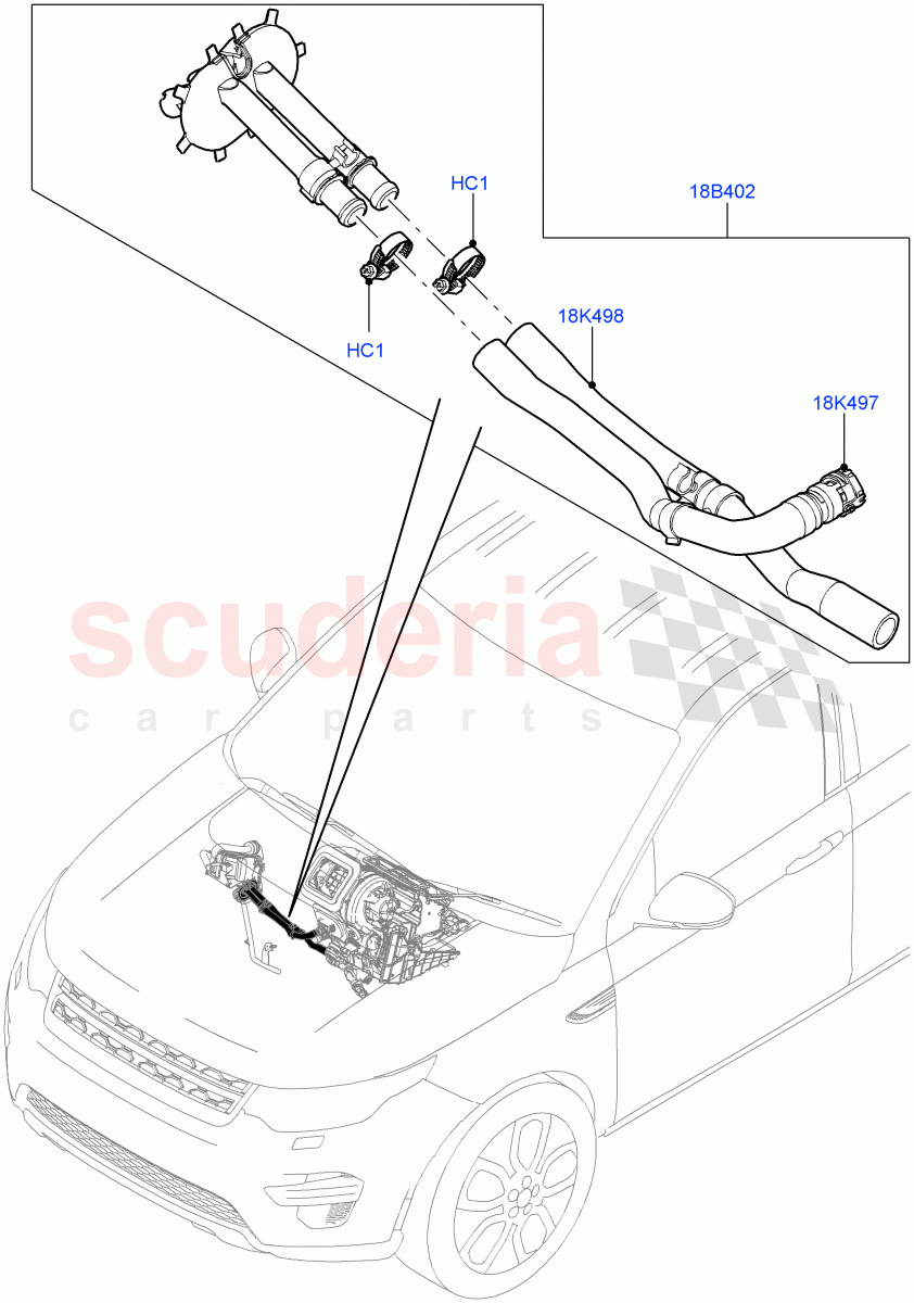 Auxiliary Heater Hoses (Halewood (UK), With Fuel Fired Heater, Fuel Heater W/Pk Heat Less Remote, Fuel Heater W/Pk Heat With Remote, Fuel Fired Heater With Park Heat) ((V) TOKH999999) of Land Rover Land Rover Discovery Sport (2015+) [1.5 I3 Turbo Petrol AJ20P3]