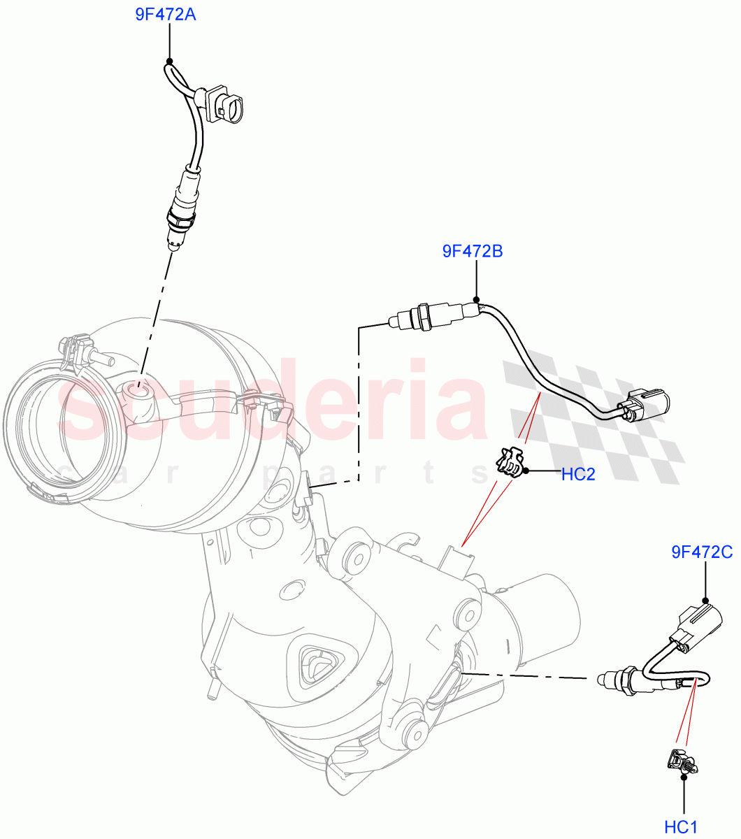 Exhaust Sensors And Modules (Solihull Plant Build) (2.0L AJ200P Hi PHEV, SULEV Requirements, Japan DBA Emissions, 2.0L I4 High DOHC AJ200 Petrol, Japan CAA Emission) ((V) FROMJA000001) of Land Rover Land Rover Range Rover Sport (2014+) [2.0 Turbo Petrol AJ200P]
