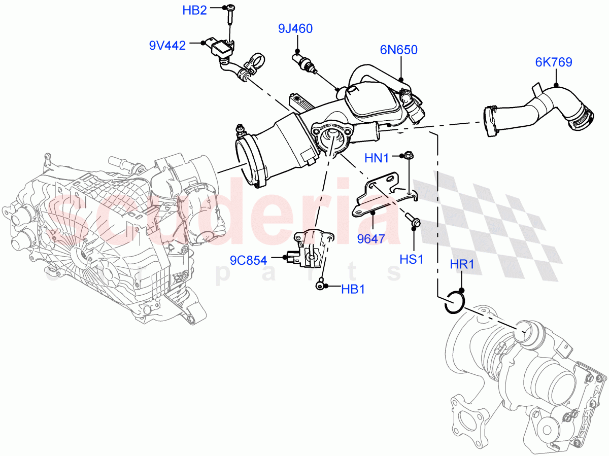 Intercooler/Air Ducts And Hoses (1.5L AJ20P3 Petrol High, Changsu (China), 1.5L AJ20P3 Petrol High PHEV) of Land Rover Land Rover Range Rover Evoque (2019+) [1.5 I3 Turbo Petrol AJ20P3]