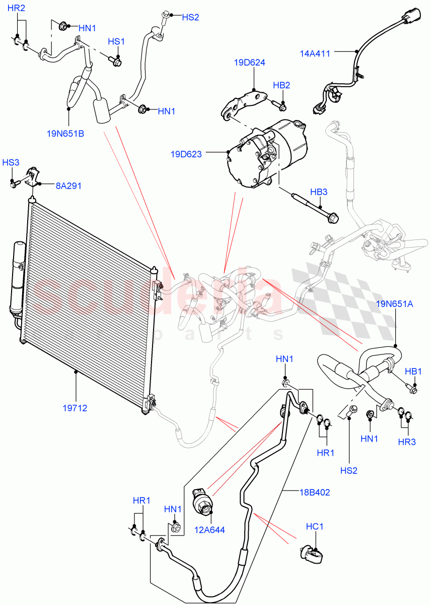Air Conditioning Condensr/Compressr (Front) (8 Speed Auto Trans ZF 8HP70 HEV 4WD) ((V) FROMFA000001) of Land Rover Land Rover Range Rover Sport (2014+) [2.0 Turbo Petrol AJ200P]