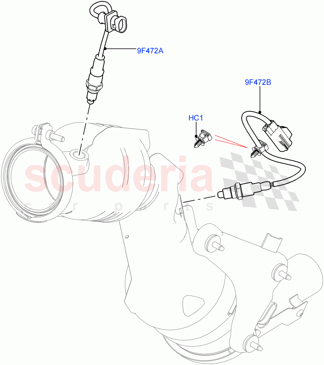 Exhaust Sensors And Modules(2.0L I4 High DOHC AJ200 Petrol,Stage V European Emissions,2.0L I4 Mid DOHC AJ200 Petrol,Euro Stage 4 Emissions,EU2,Proconve L6 Emissions,EU6 Emissions,2.0L AJ200P Hi PHEV) of Land Rover Land Rover Range Rover Velar (2017+) [2.0 Turbo Petrol AJ200P]