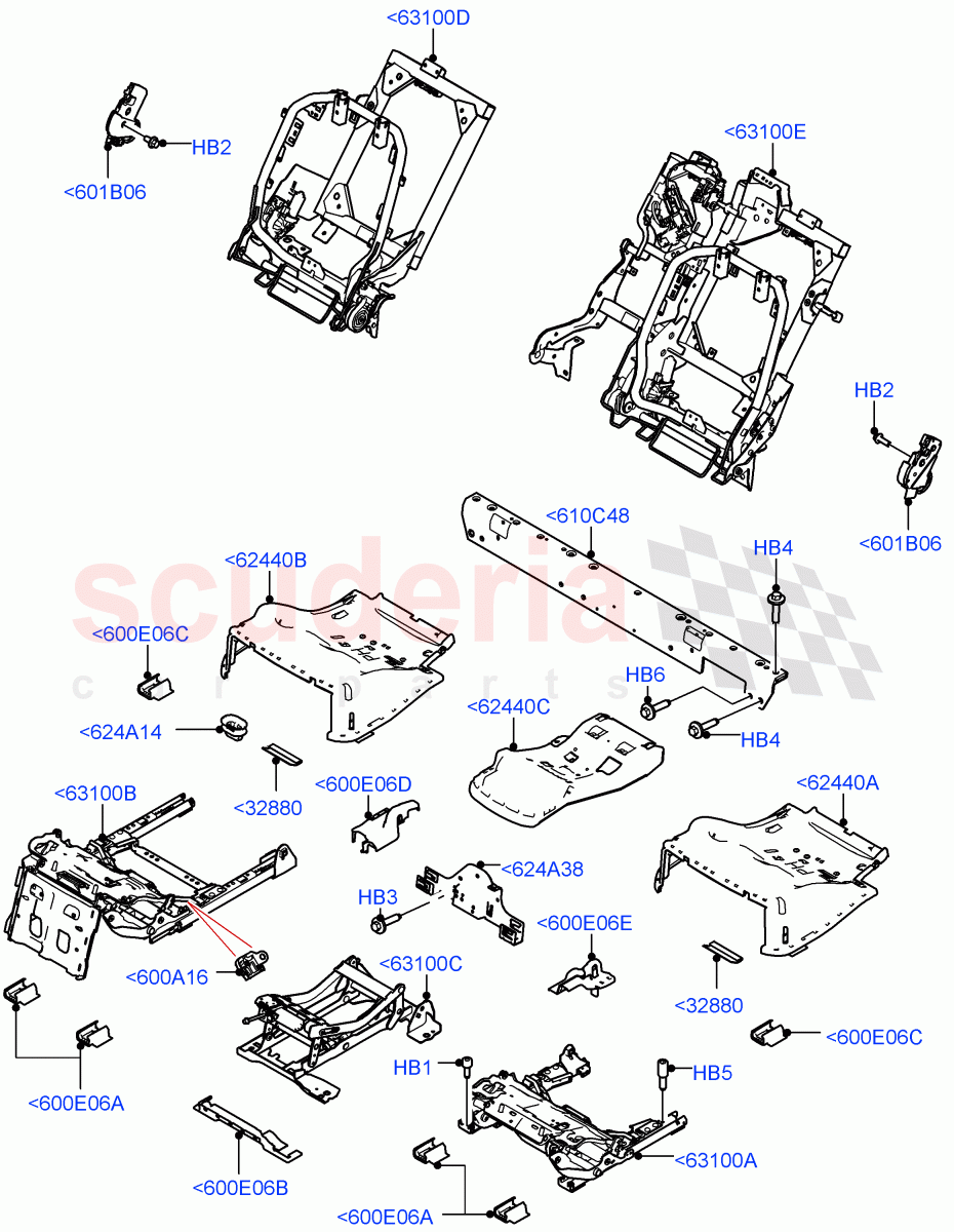 Rear Seat Base (Semi Aniline Leather Perf, 40/20/40 Super Slouch Rear Seat) ((V) FROMJA000001) of Land Rover Land Rover Range Rover (2012-2021) [3.0 DOHC GDI SC V6 Petrol]
