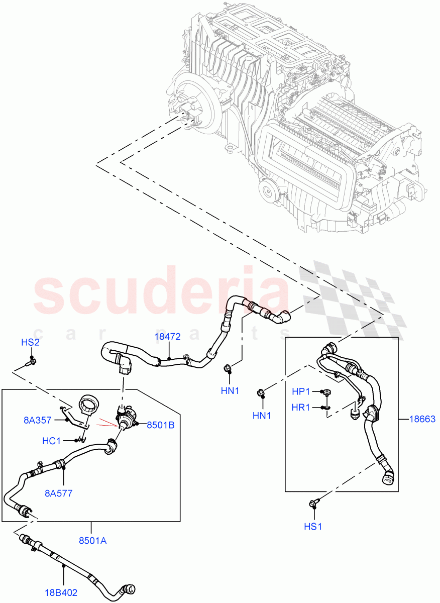 Heater Hoses(4.4 V8 Turbo Petrol (NC10),Less Heater,With Air Conditioning - Front/Rear,With Ptc Heater) of Land Rover Land Rover Range Rover (2022+) [3.0 I6 Turbo Diesel AJ20D6]