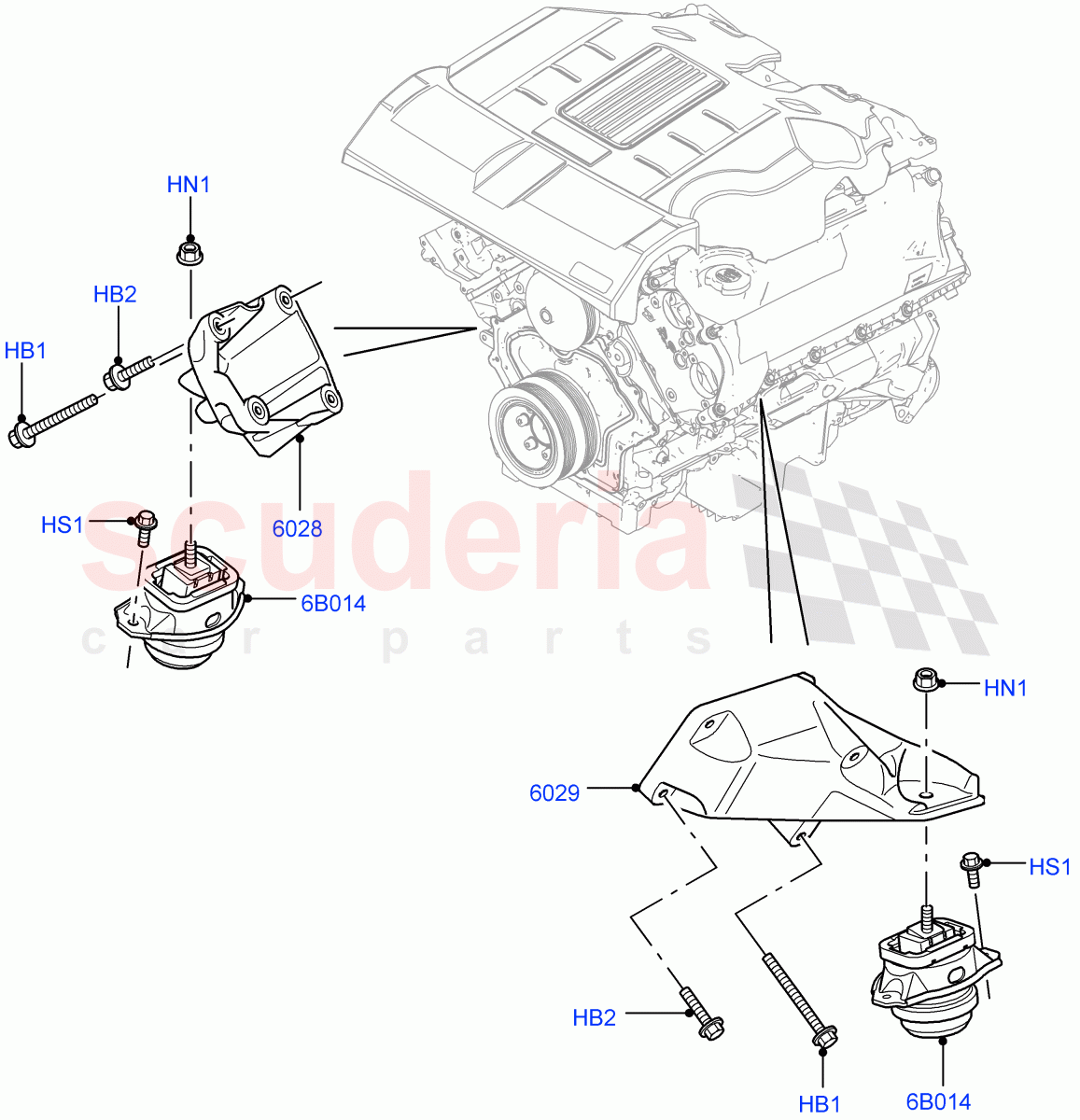 Engine Mounting(3.0L DOHC GDI SC V6 PETROL)((V)FROMEA000001) of Land Rover Land Rover Discovery 4 (2010-2016) [4.0 Petrol V6]