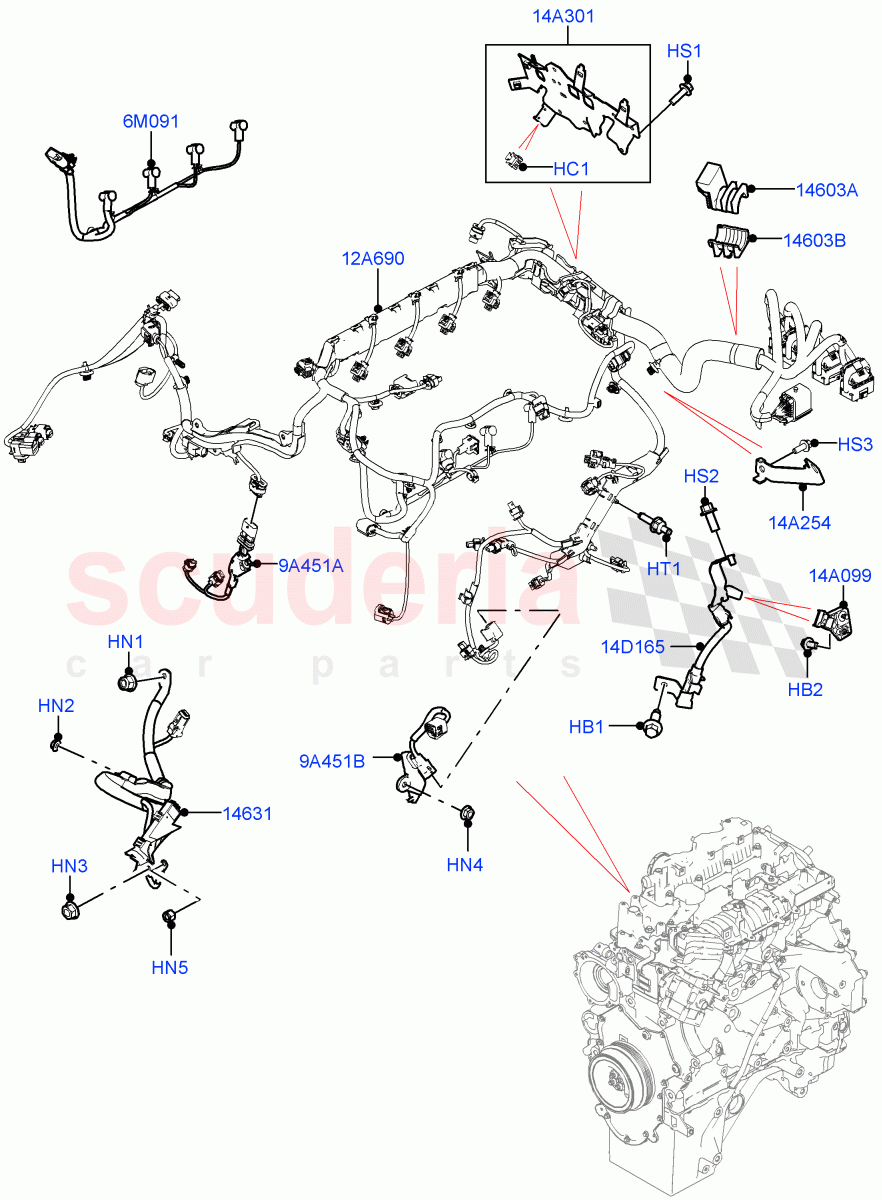 Engine Harness(2.0L AJ21D4 Diesel Mid,RHD,Electric Engine Battery-MHEV)((V)FROMMA000001) of Land Rover Land Rover Range Rover Velar (2017+) [3.0 I6 Turbo Diesel AJ20D6]