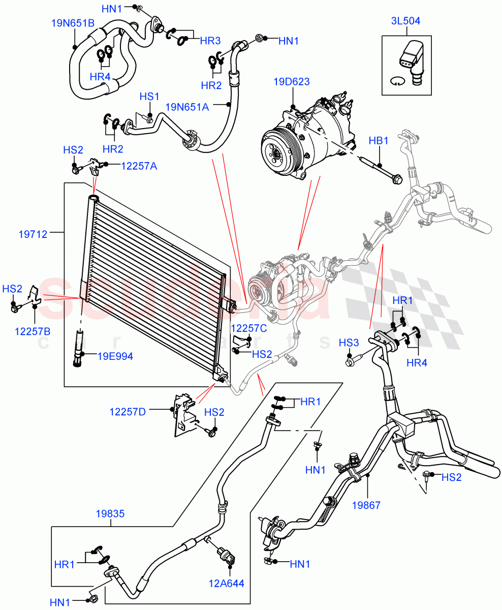 Air Conditioning Condensr/Compressr (Front) (2.0L I4 Mid DOHC AJ200 Petrol, 2.0L I4 DSL HIGH DOHC AJ200, 2.0L I4 High DOHC AJ200 Petrol, 2.0L I4 DSL MID DOHC AJ200) ((V) TOLA999999) of Land Rover Land Rover Range Rover Velar (2017+) [3.0 DOHC GDI SC V6 Petrol]