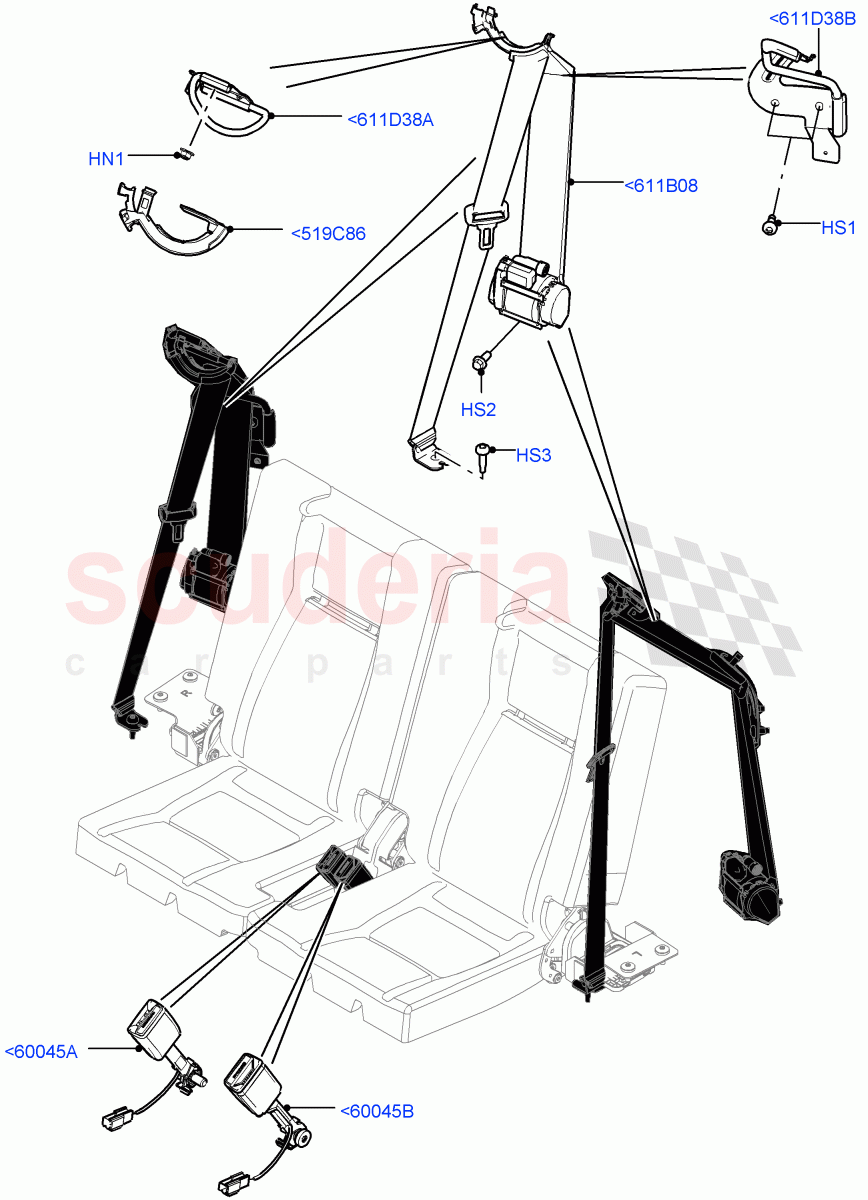 Rear Seat Belts(Changsu (China),60/40 Load Through With Slide,Third Row Dual Individual Seat,With 3rd Row Double Seat)((V)FROMFG000001) of Land Rover Land Rover Discovery Sport (2015+) [2.0 Turbo Diesel AJ21D4]