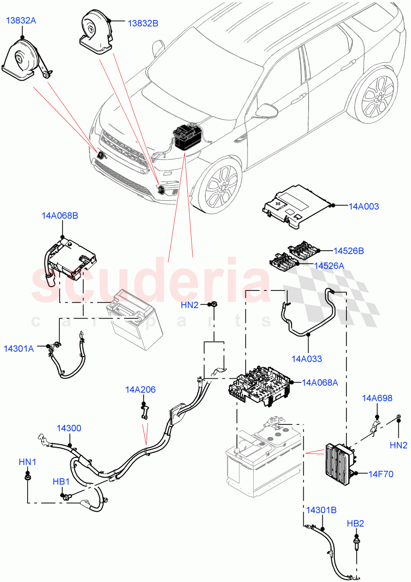 Battery Cables And Horn (Changsu (China)) ((V) FROMKG446857) of Land Rover Land Rover Discovery Sport (2015+) [2.0 Turbo Diesel AJ21D4]