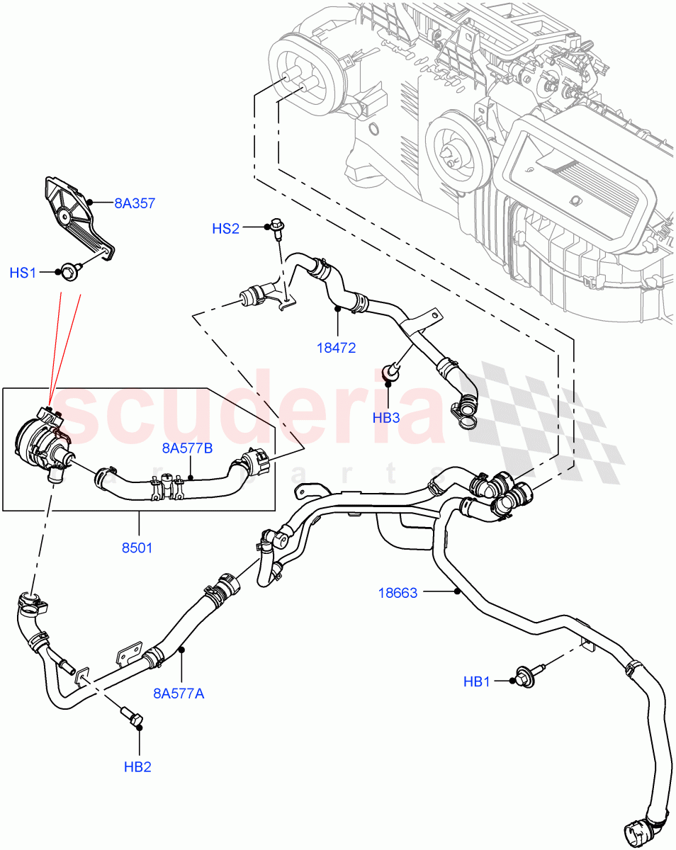 Heater Hoses(3.0L AJ20P6 Petrol High,With Ptc Heater,With Air Conditioning - Front/Rear,Less Heater,3 Zone Air Conditioning + Chiller,With Front Comfort Air Con (IHKA)) of Land Rover Land Rover Defender (2020+) [2.0 Turbo Diesel]