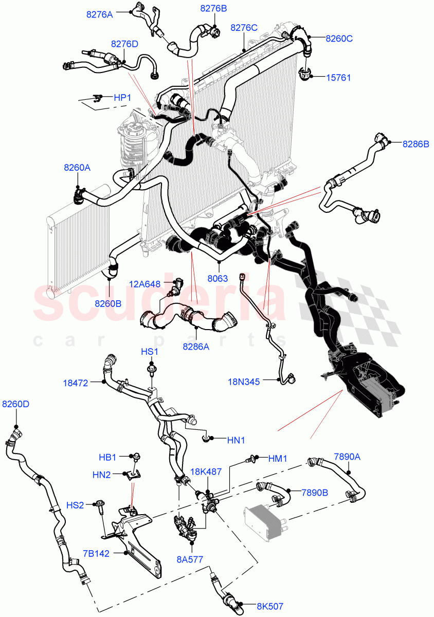 Cooling System Pipes And Hoses (3.0L AJ20D6 Diesel High, 8 Speed Auto Trans ZF 8HP76, With Standard Engine Cooling System) ((V) FROMLA000001) of Land Rover Land Rover Range Rover (2012-2021) [3.0 I6 Turbo Diesel AJ20D6]